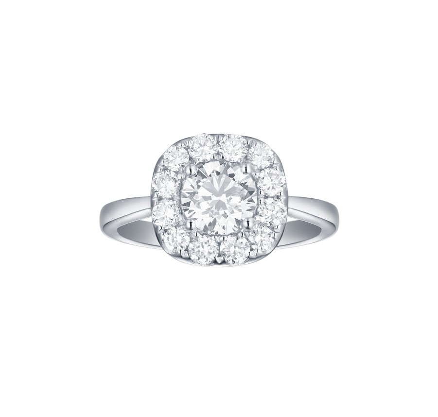 Rings Smiling Rocks | Engagement 1.73Ct Cushion Halo Ring R-00072Wht