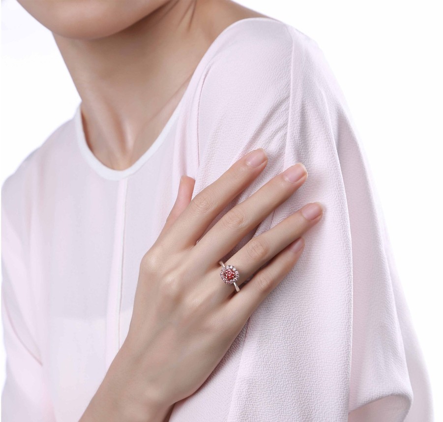 Rings Smiling Rocks | Souffle Pink 1.23Ctw Lab Grown Diamond Halo Ring R-00071Pnk White Gold