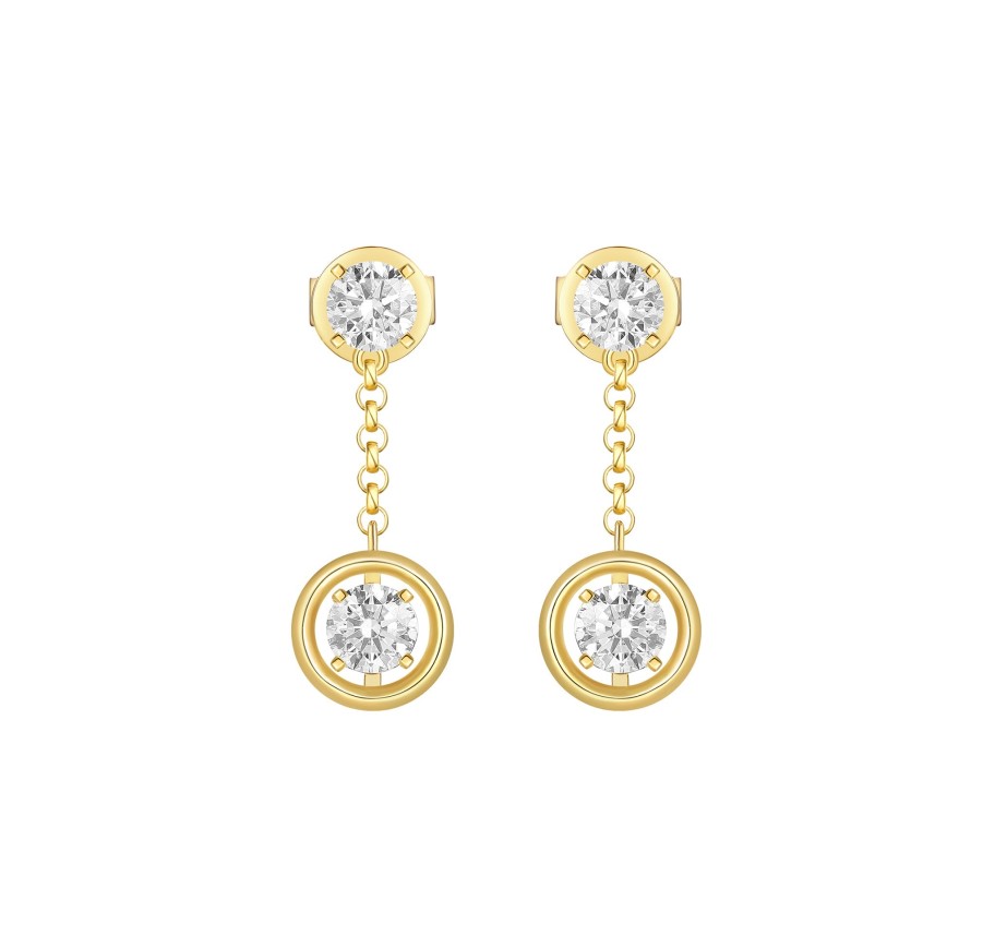 Earrings Smiling Rocks | Lab Grown 0.95Ctw Drop Diamond Frame Earrings E-02866Wht Yellow Gold