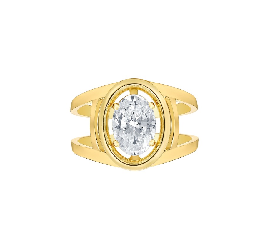 Rings Smiling Rocks | Lab Grown 2.05Ct Oval Solitaire Frame Ring R-03744Wht Yellow Gold