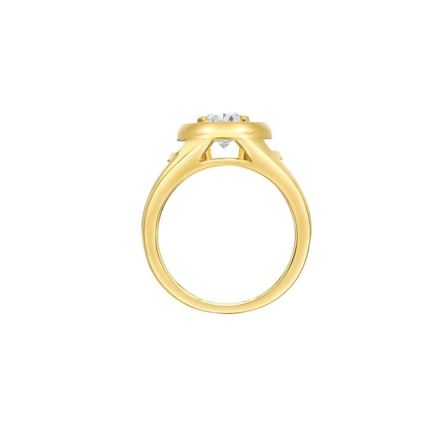 Rings Smiling Rocks | Lab Grown 2.05Ct Oval Solitaire Frame Ring R-03744Wht Yellow Gold