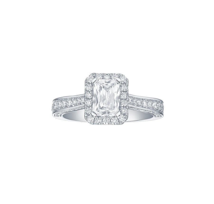 Rings Smiling Rocks | Bridal 1.72Ctw Emerald Halo Ring Lab Grown Diamond R-00545Wht White Gold