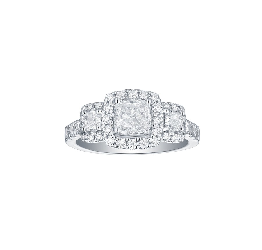 Rings Smiling Rocks | Bridal 1.99Ctw Cushion Halo Ring Lab Grown Diamond R-00557Wht White Gold