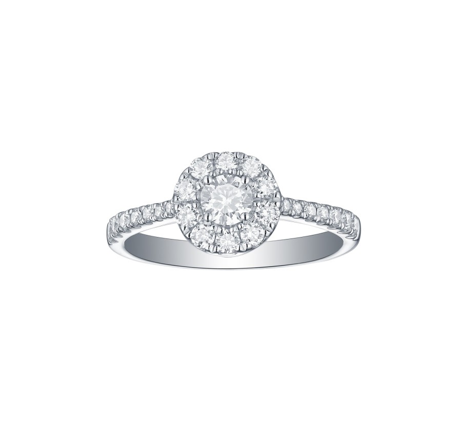 Rings Smiling Rocks | Engagement 0.76Ct Halo Ring With Diamond Shank R-00064Wht