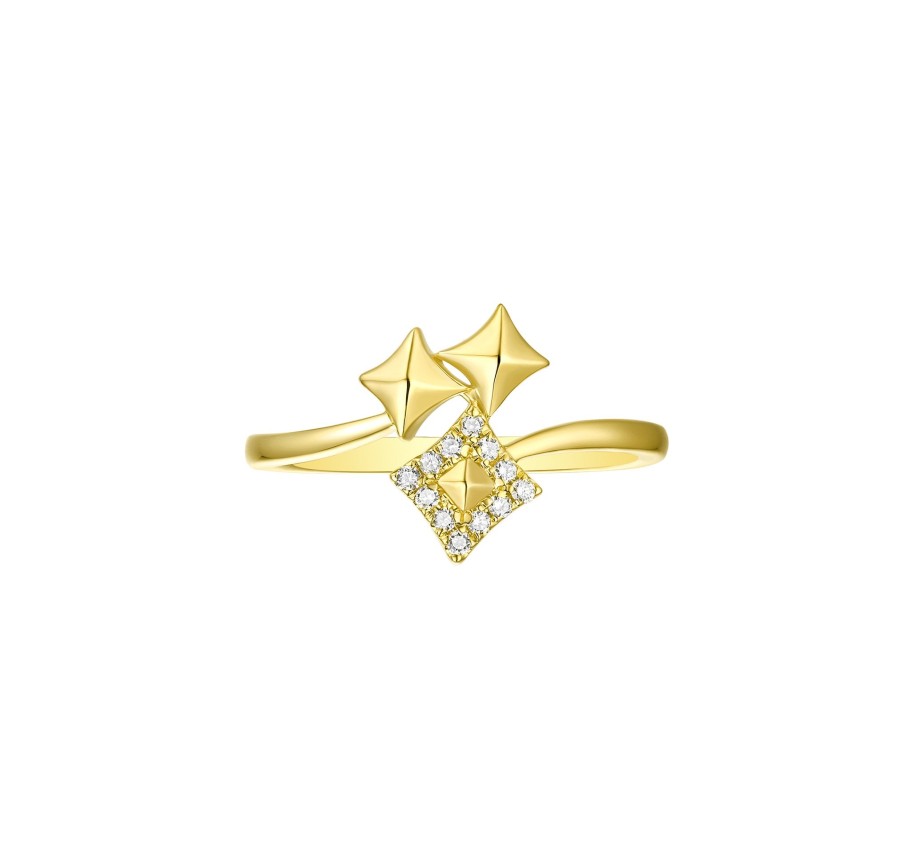 Rings Smiling Rocks | Three Sparkle 0.09Ctw Lab Grown Diamond Ring R-00710Wht Yellow Gold