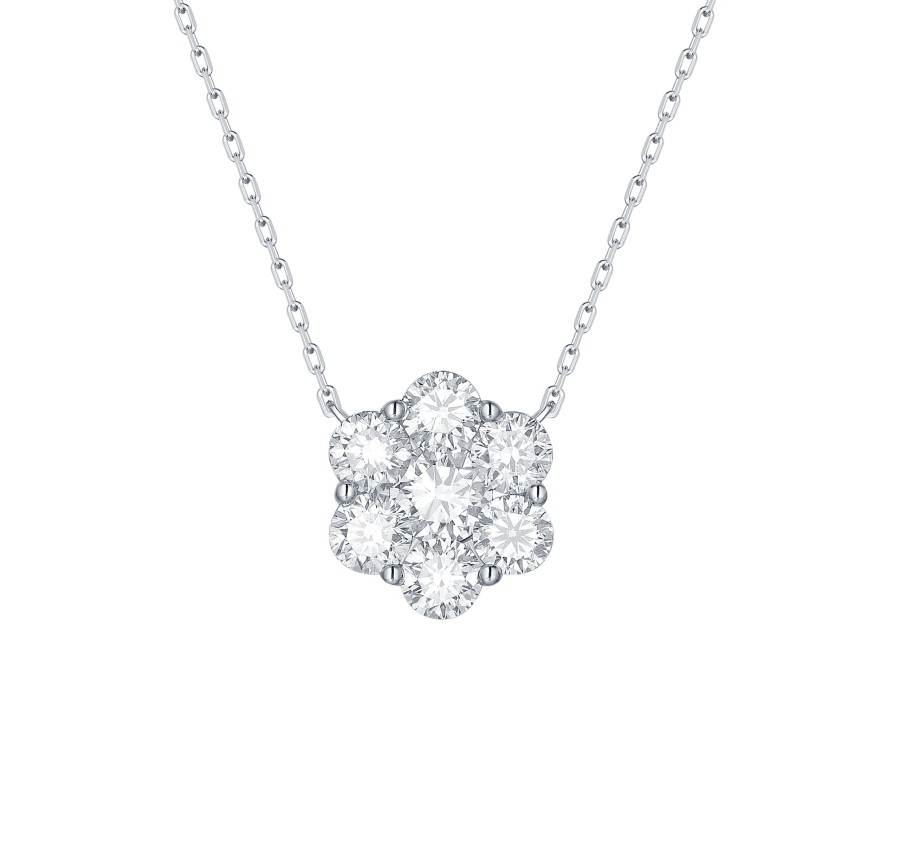 Necklaces Smiling Rocks | Essentials 2.12Ct Cluster Flower Necklace Nl-00089Wht