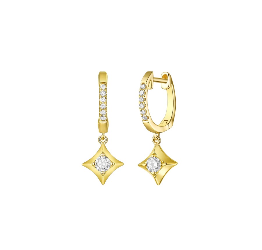 Earrings Smiling Rocks | Sparkle Drop Dangling 0.28Ctw Lab Grown Diamond Earrings E-00702Wht Yellow Gold