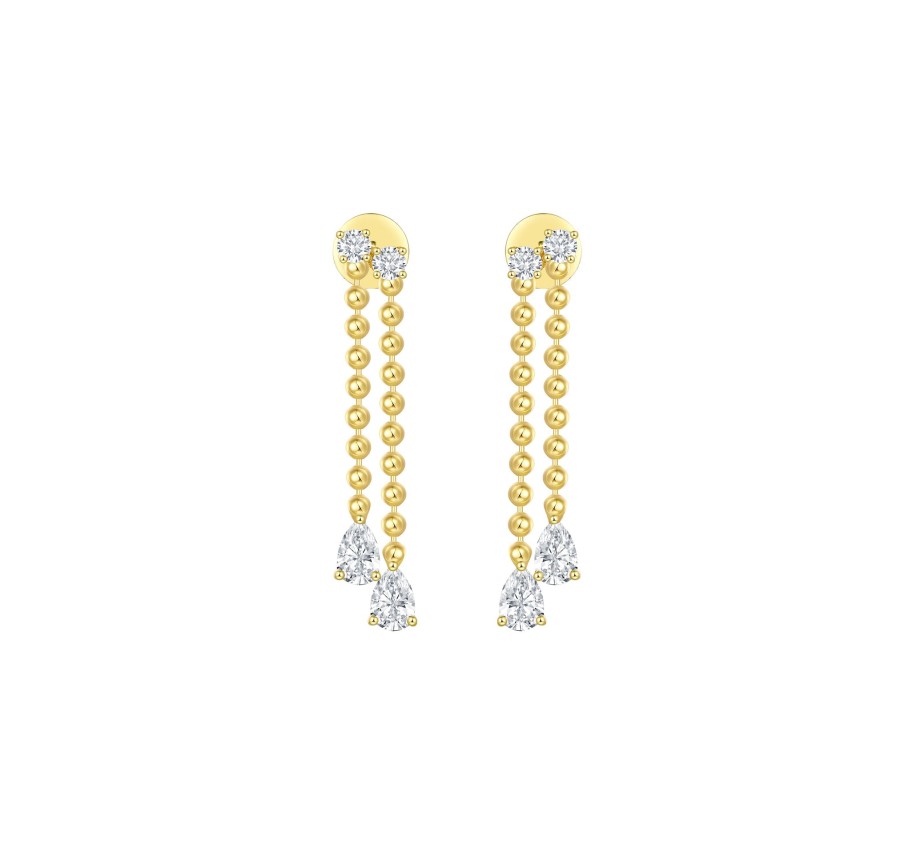 Earrings Smiling Rocks | Lab Grown 1.22Ctw Beads Ball Drop Diamond Earrings E-02978Wht Yellow Gold