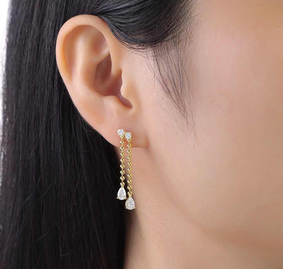 Earrings Smiling Rocks | Lab Grown 1.22Ctw Beads Ball Drop Diamond Earrings E-02978Wht Yellow Gold