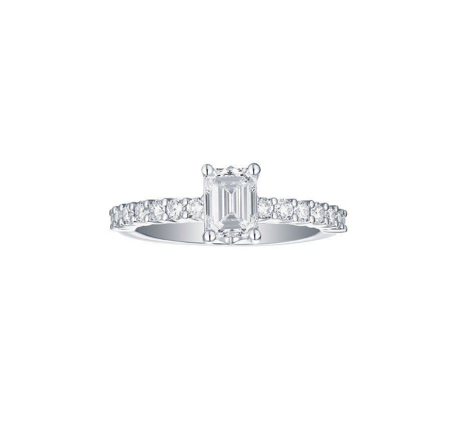 Rings Smiling Rocks | Bridal 1.50Ctw Emerald Solitaire Ring Lab Grown Diamond R-00571Wht White Gold