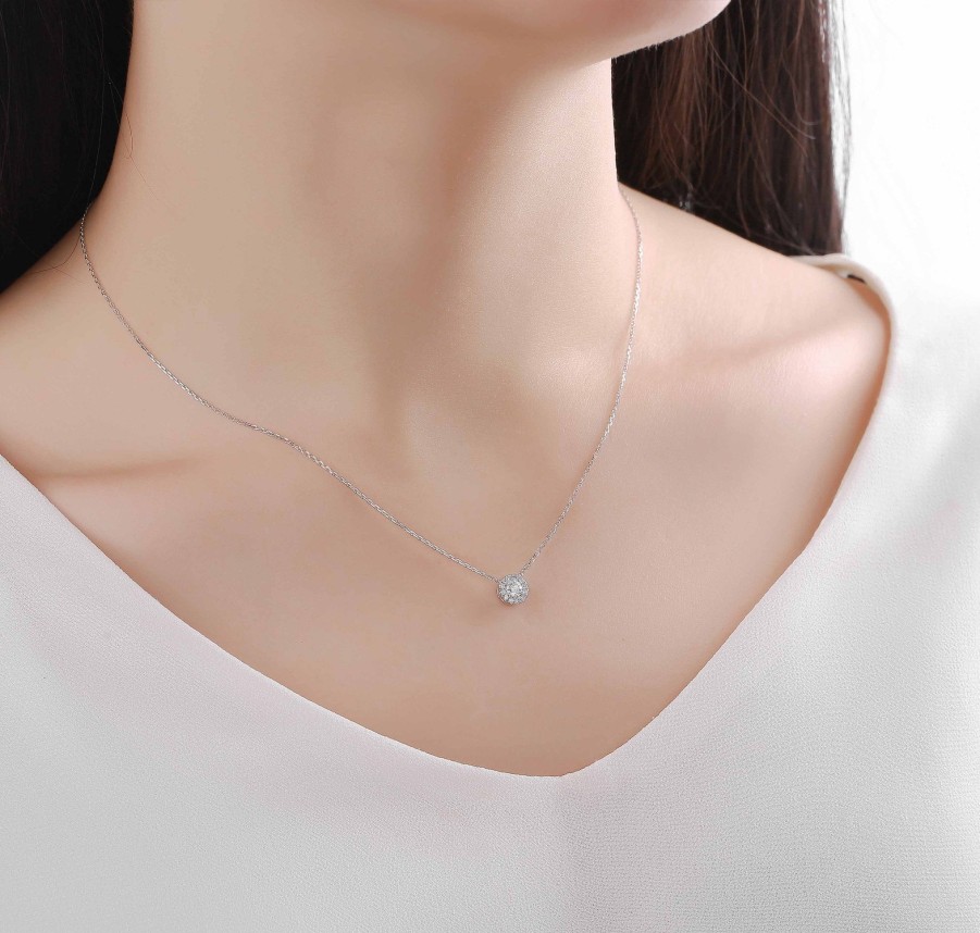 Necklaces Smiling Rocks | Essentials 0.23Ct Halo Necklace Nl-00090Wht