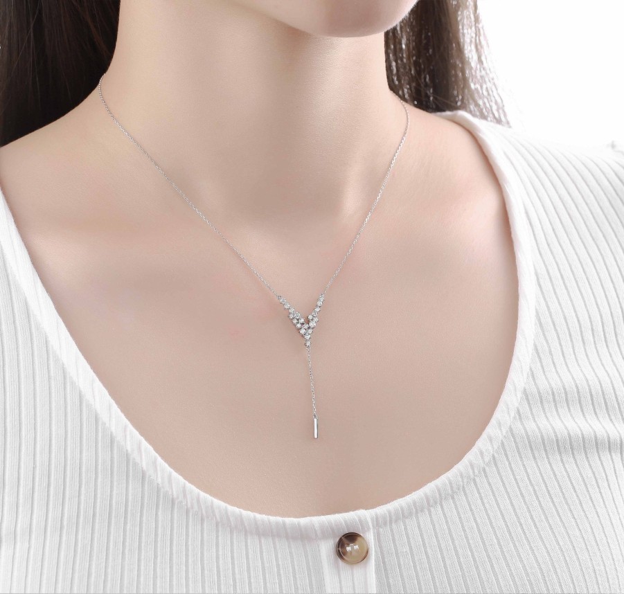 Necklaces Smiling Rocks | Drizzle 0.65Ct Lab Grown Diamond 0.65Ct Necklace Nl-00228Wht