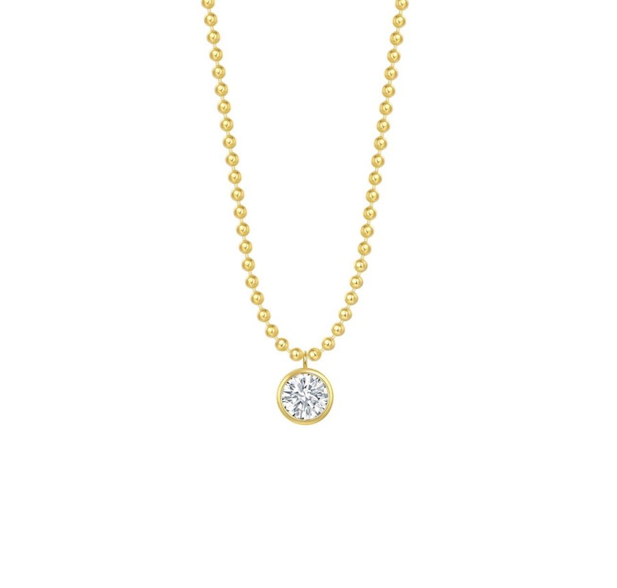 Necklaces Smiling Rocks | 1 Ctw Ball Chain Necklace With Round Solitaire Diamond Necklace Yellow Gold