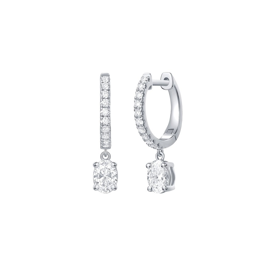 Earrings Smiling Rocks | Lab Grown Diamond 0.86Ct Oval Dangling Hoop Earrings