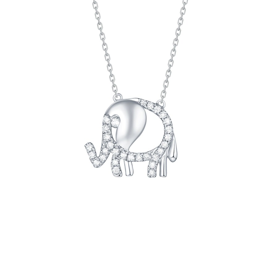 Necklaces Smiling Rocks | Mini 0.24Ct Lab Grown Diamond Elephant Necklace Nl-00216Wht