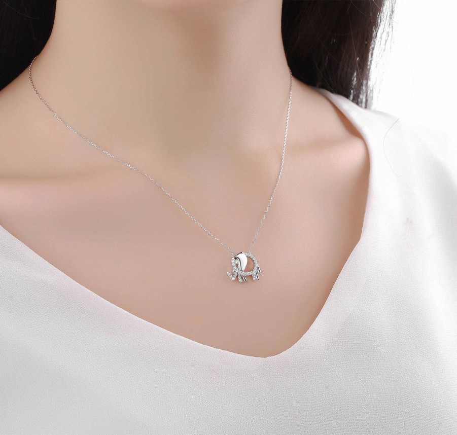 Necklaces Smiling Rocks | Mini 0.24Ct Lab Grown Diamond Elephant Necklace Nl-00216Wht