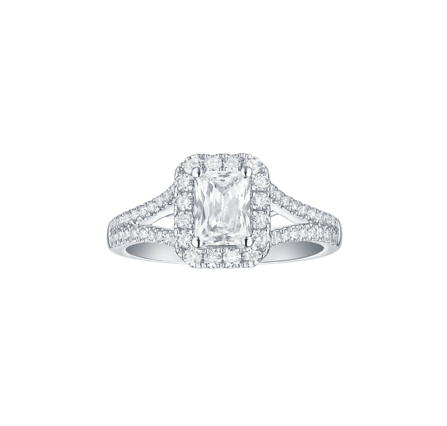 Rings Smiling Rocks | Bridal 1.56Ctw Emerald Halo Ring Lab Grown Diamond R-00537Wht White Gold