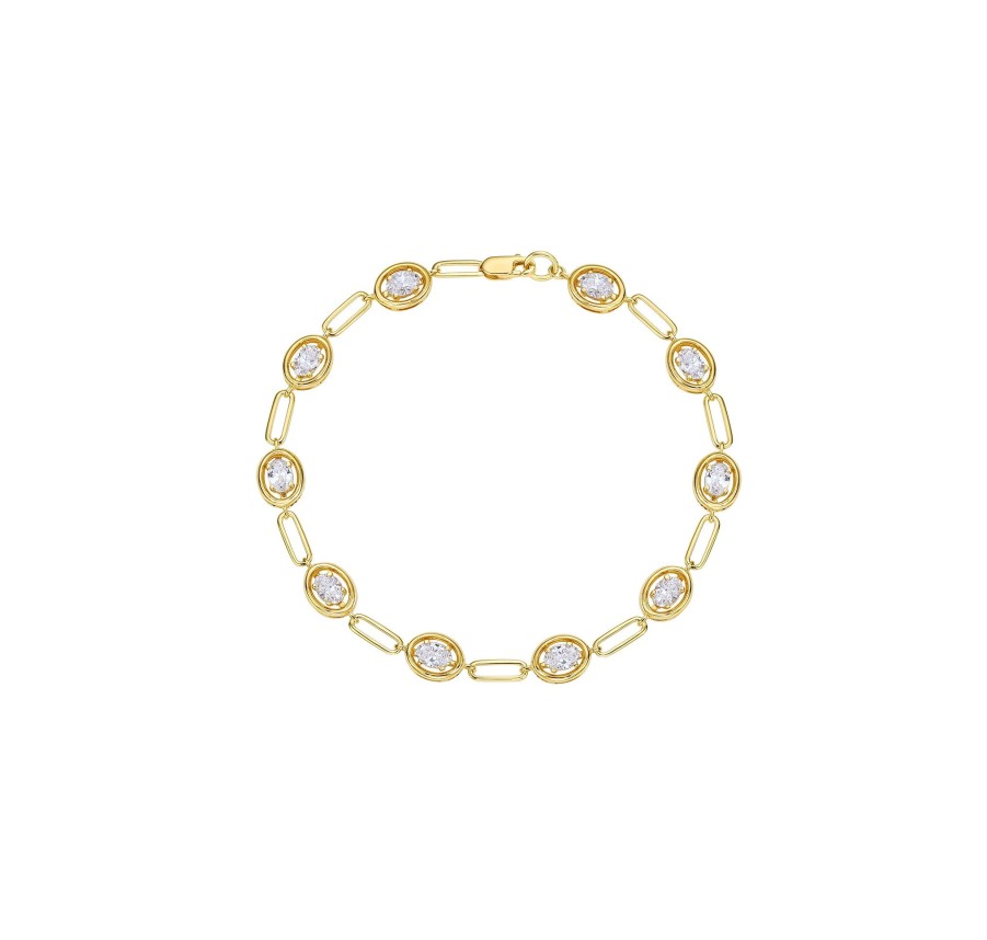 Bracelets Smiling Rocks | Lab Grown 2.46Ct Oval Framed Diamond With Chain Bracelet Yellow Gold