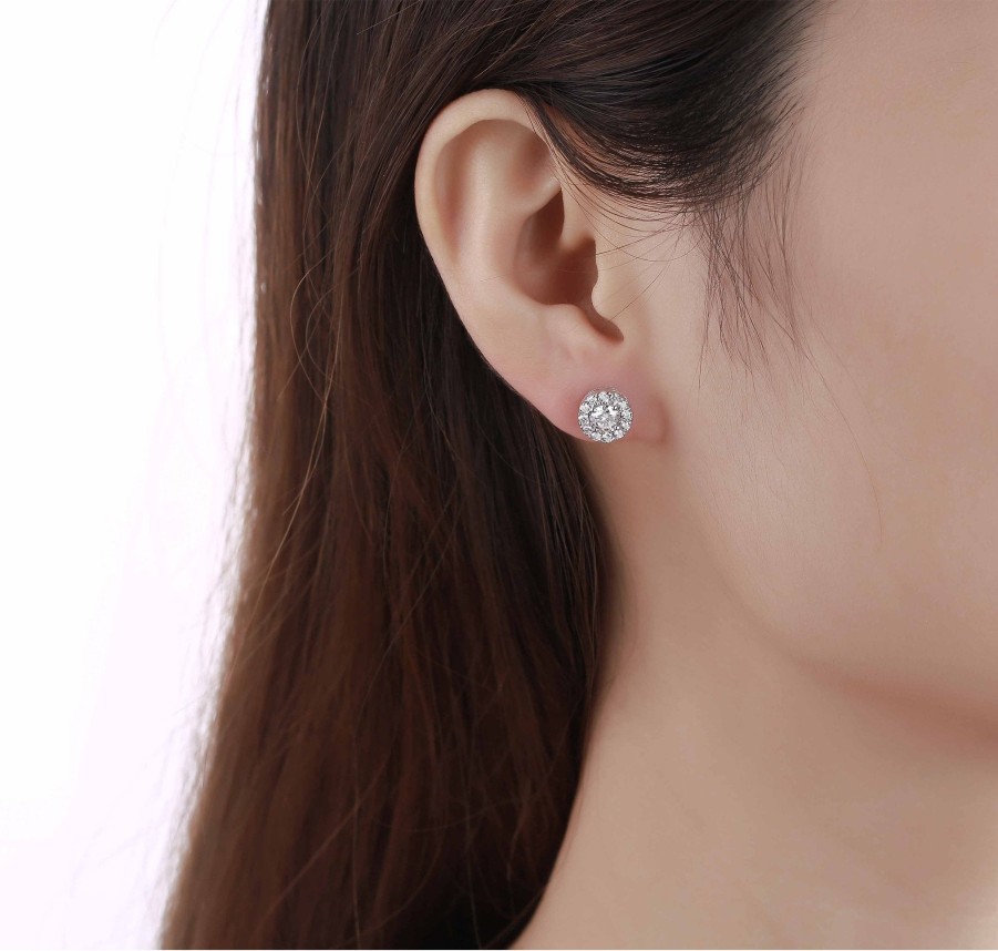 Earrings Smiling Rocks | Essentials 1Ct Halo Earrings E-00135Wht