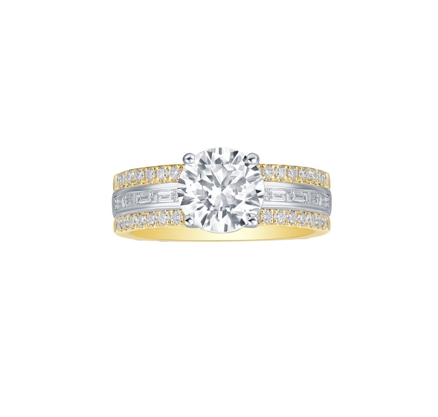 Rings Smiling Rocks | Lab Grown Diamond Solitaire With Baguatte Diamond Shank Bridal Ring White Yellow Gold