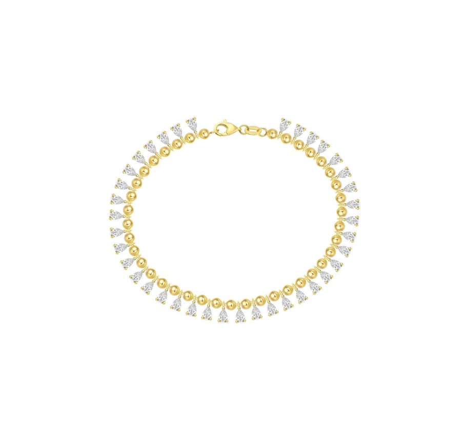 Bracelets Smiling Rocks | Lab Grown 3.21Ct Pear Diamond With Bead Ball Bracelet Yellow Gold