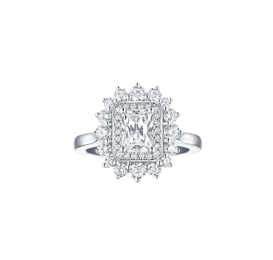 Rings Smiling Rocks | Bridal 2.07Ctw Emerald Halo Ring Lab Grown Diamond R-00569Wht White Gold