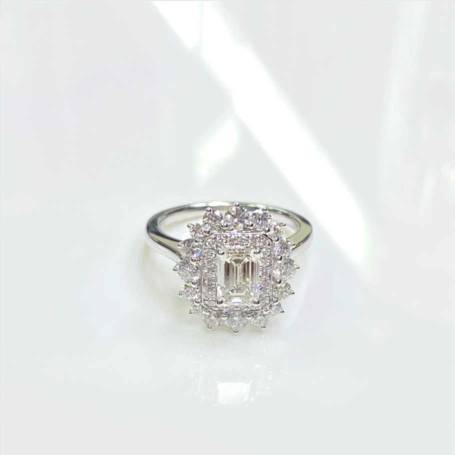 Rings Smiling Rocks | Bridal 2.07Ctw Emerald Halo Ring Lab Grown Diamond R-00569Wht White Gold