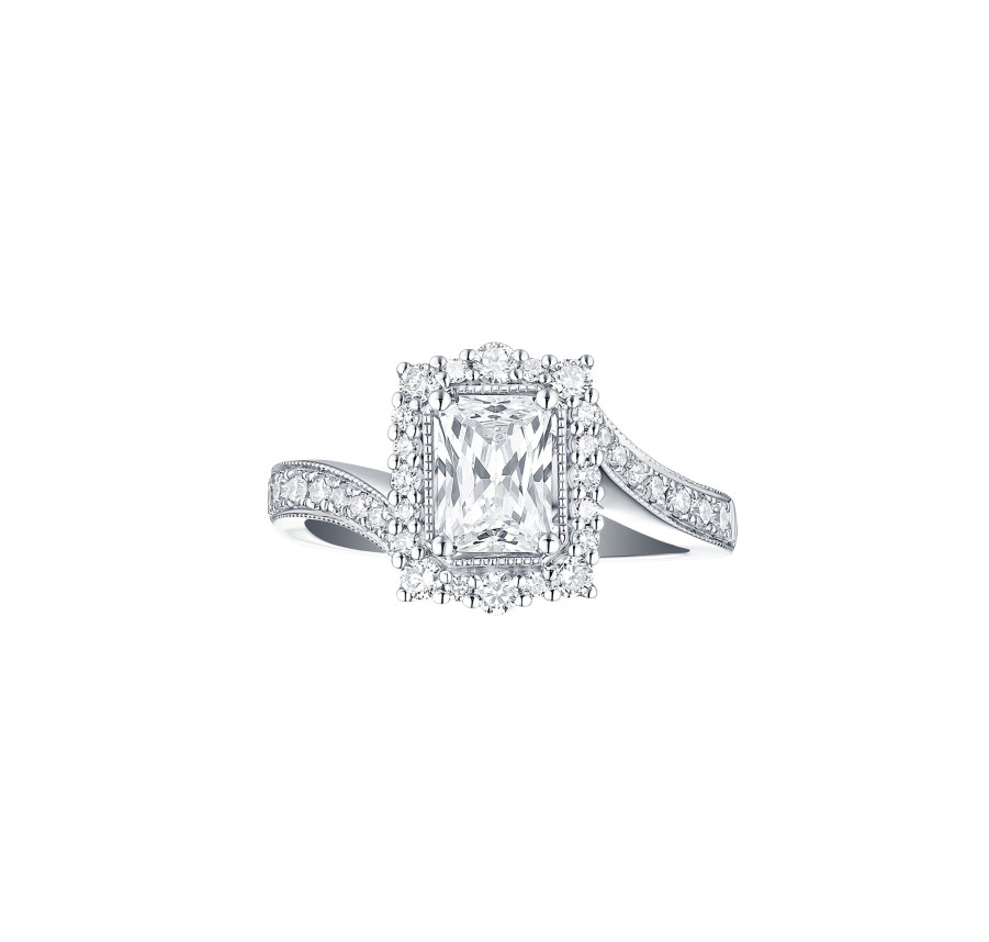 Rings Smiling Rocks | Bridal 1.54Ctw Emerald Halo Ring Lab Grown Diamond R-00575Wht White Gold