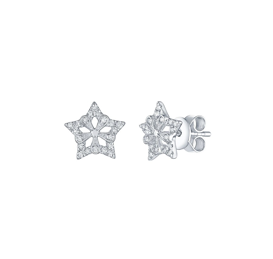 Earrings Smiling Rocks | Snow Stars 0.24Ctw Lab Grown Diamond Stud E-00689Wht White Gold