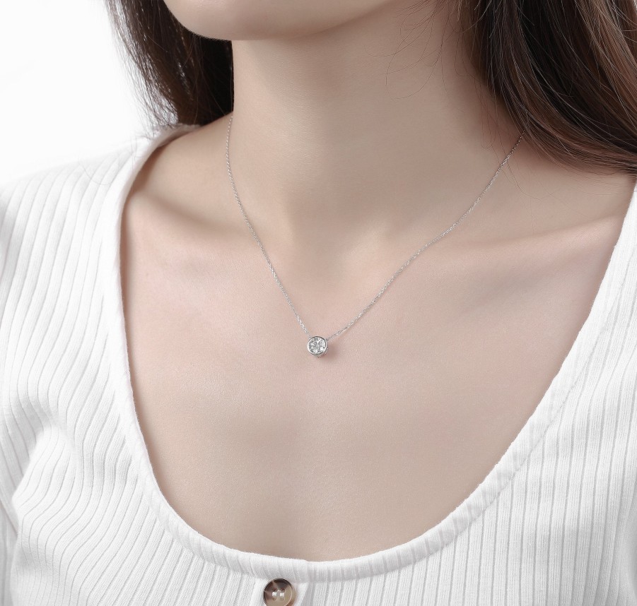 Necklaces Smiling Rocks | Essentials 0.75Ct Solitaire Bezel Necklace Nl-00100Wht