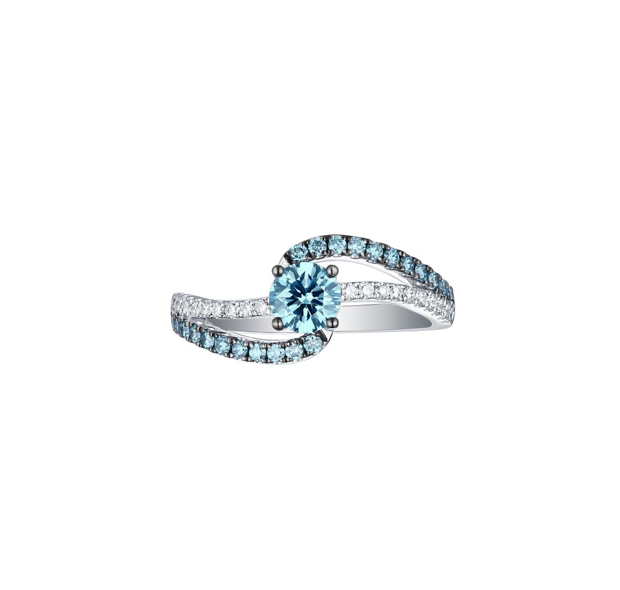 Rings Smiling Rocks | Blush Blue 0.95Ctw Bypass Diamond Ring R-00514Blu White Gold