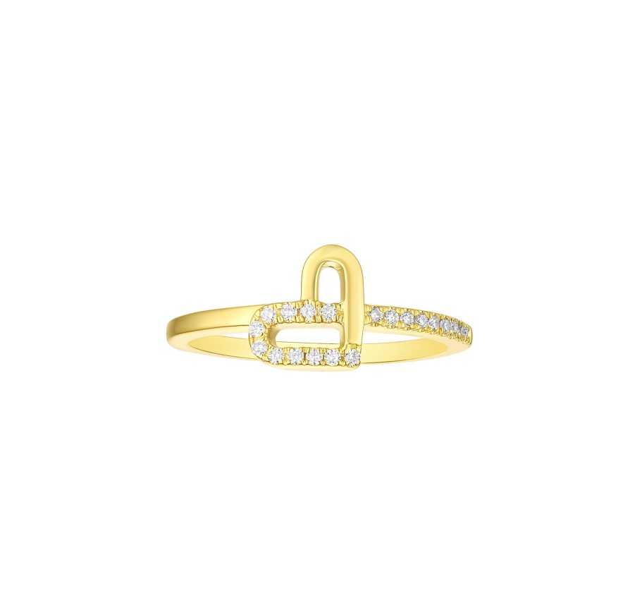 Rings Smiling Rocks | Tilted Heart 0.12Ctw Lab Grown Diamond Ring R-00731Wht Yellow Gold