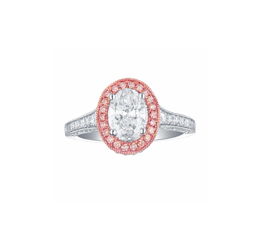 Rings Smiling Rocks | Souffle Pink 1.78Ctw Engagement Oval Lab Grown Diamond Ring R-00485Wpk White Gold