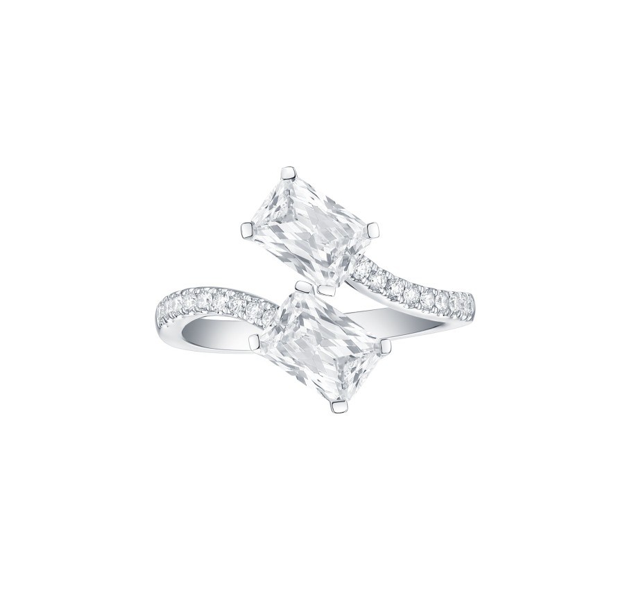 Rings Smiling Rocks | Bridal 2.35Ctw Emerald Bypass Ring Lab Grown Diamond R-00535Wht White Gold