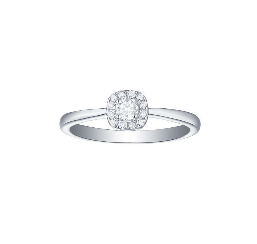 Rings Smiling Rocks | Engagement 0.21Ct Cushion Halo Ring R-00068Wht