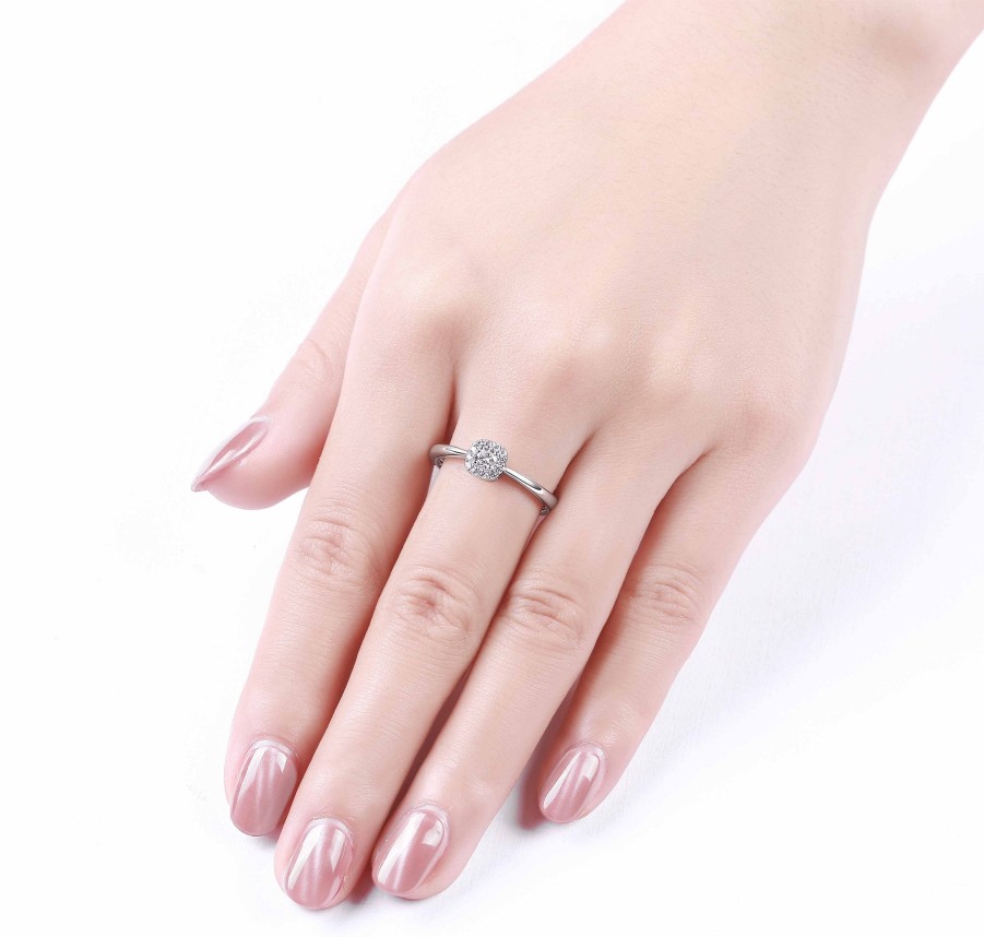 Rings Smiling Rocks | Engagement 0.21Ct Cushion Halo Ring R-00068Wht