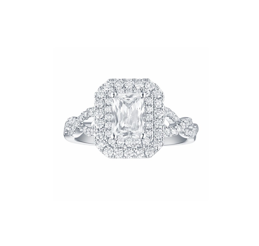 Rings Smiling Rocks | Bridal 1.82Ctw Emerald Halo Ring Lab Grown Diamond R-00547Wht White Gold