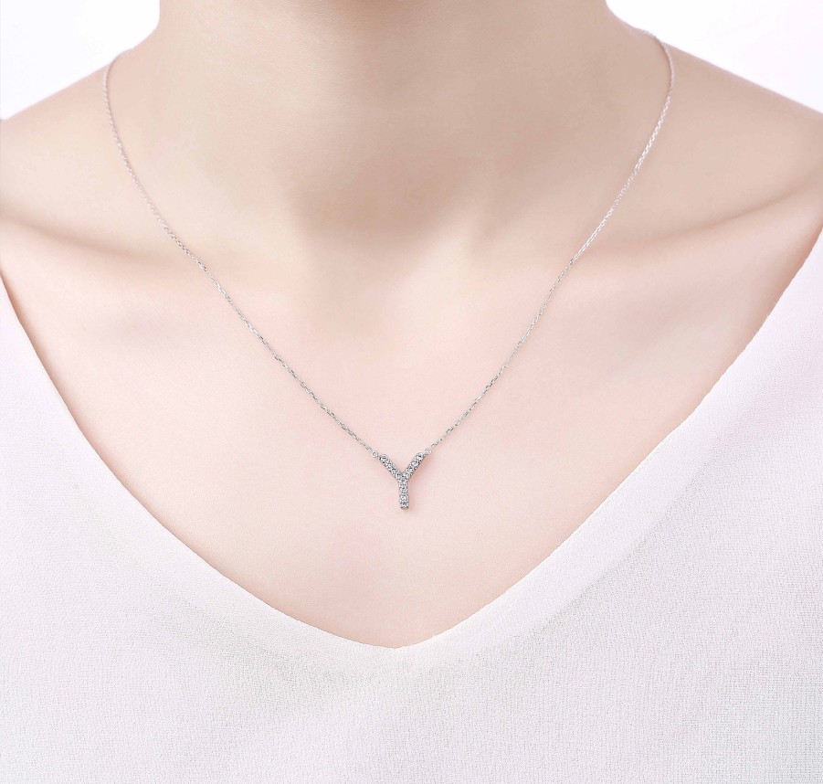 Necklaces Smiling Rocks | My Type 0.17Ct "Y" Lab Grown Diamond Necklace Nl-00170Wht