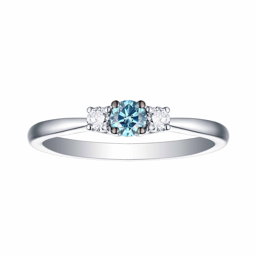 Rings Smiling Rocks | Blush Blue 0.25Ctw Three Stone Lab Grown Diamond Ring R-00031Blu White Gold