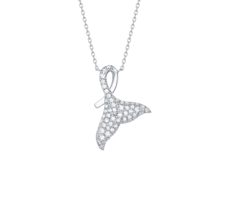 Necklaces Smiling Rocks | Mini 0.53Ct Lab Grown Diamond Whale Tail Necklace Nl-00219Wht