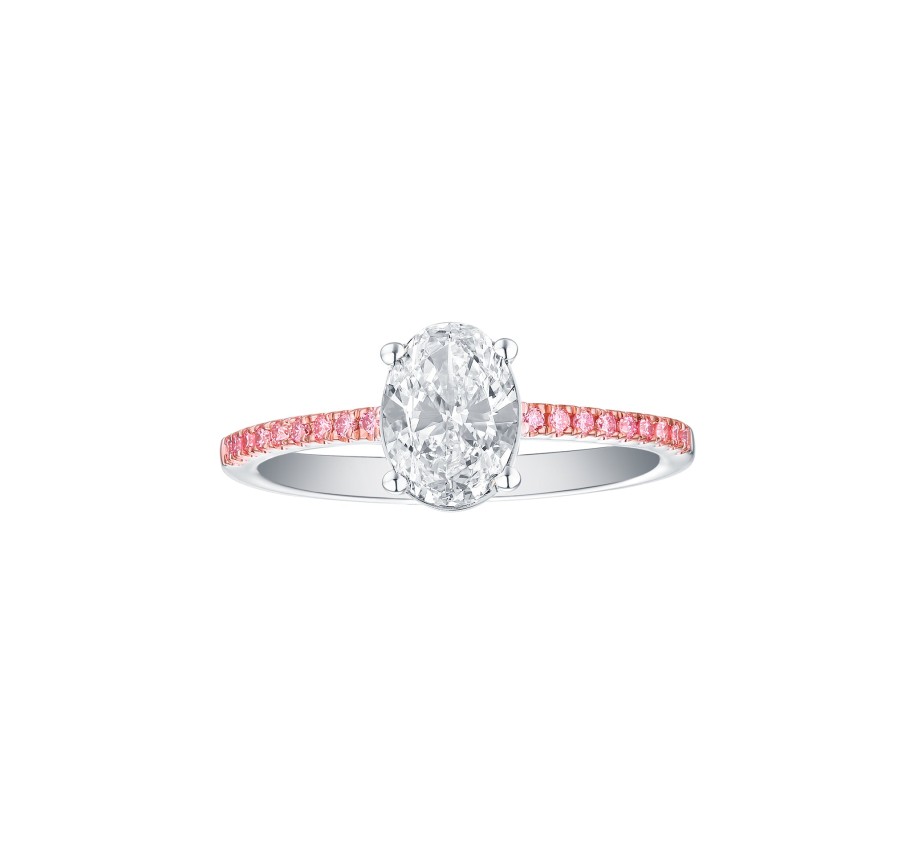 Rings Smiling Rocks | Souffle Pink 1.13Ctw Engagement Oval Lab Grown Diamond Ring R-00480Wpk White Gold