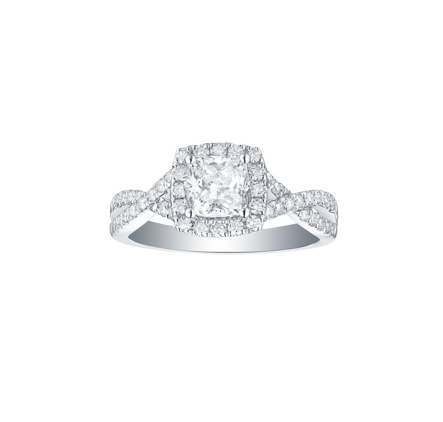 Rings Smiling Rocks | Bridal 1.54Ctw Cushion Halo Ring Lab Grown Diamond R-00551Wht White Gold