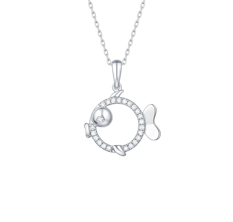 Necklaces Smiling Rocks | Mini 0.16Ct Fishy Pendant P-00220Wht