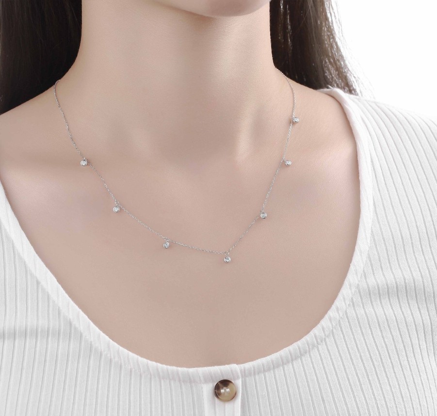 Necklaces Smiling Rocks | Essentials 0.32Ct 7 Rocks Chain Necklace Nl-00281Wht