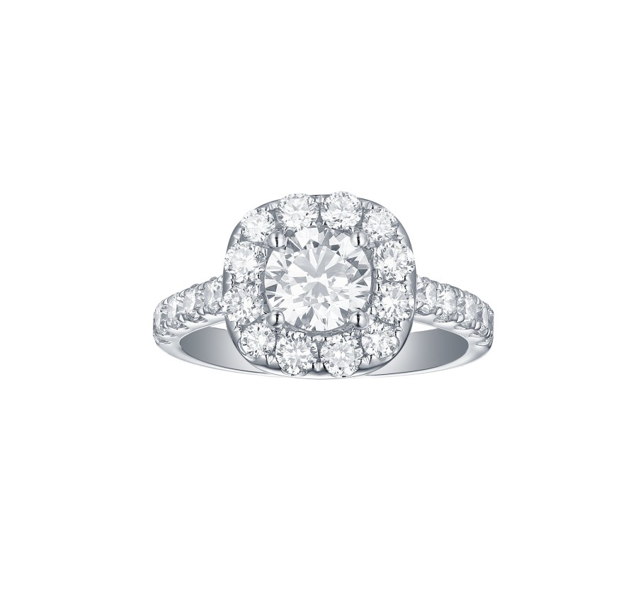 Rings Smiling Rocks | Engagement 2.14Ct Cushion Halo Ring R-00077Wht