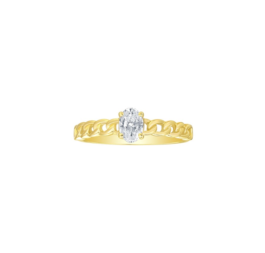 Rings Smiling Rocks | Lab Grown Diamond Oval Solitaire Linking Chain Ring