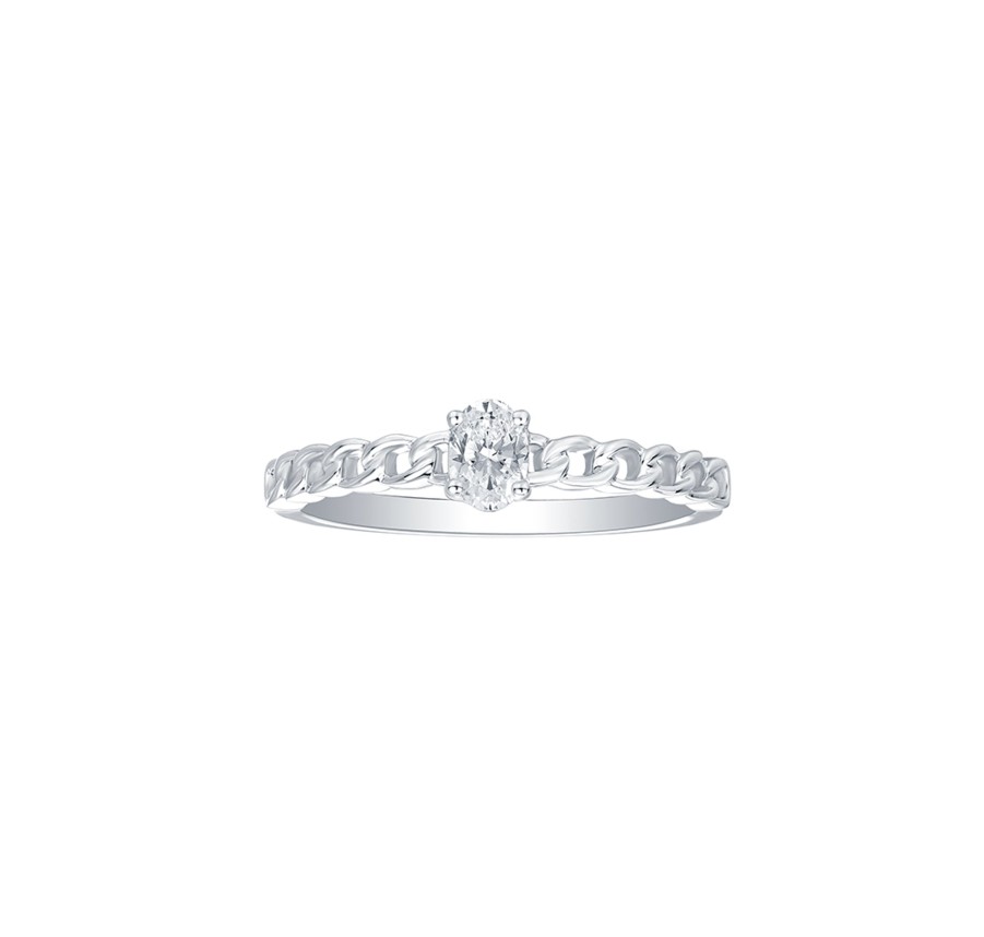 Rings Smiling Rocks | Lab Grown Diamond Oval Solitaire Linking Chain Ring