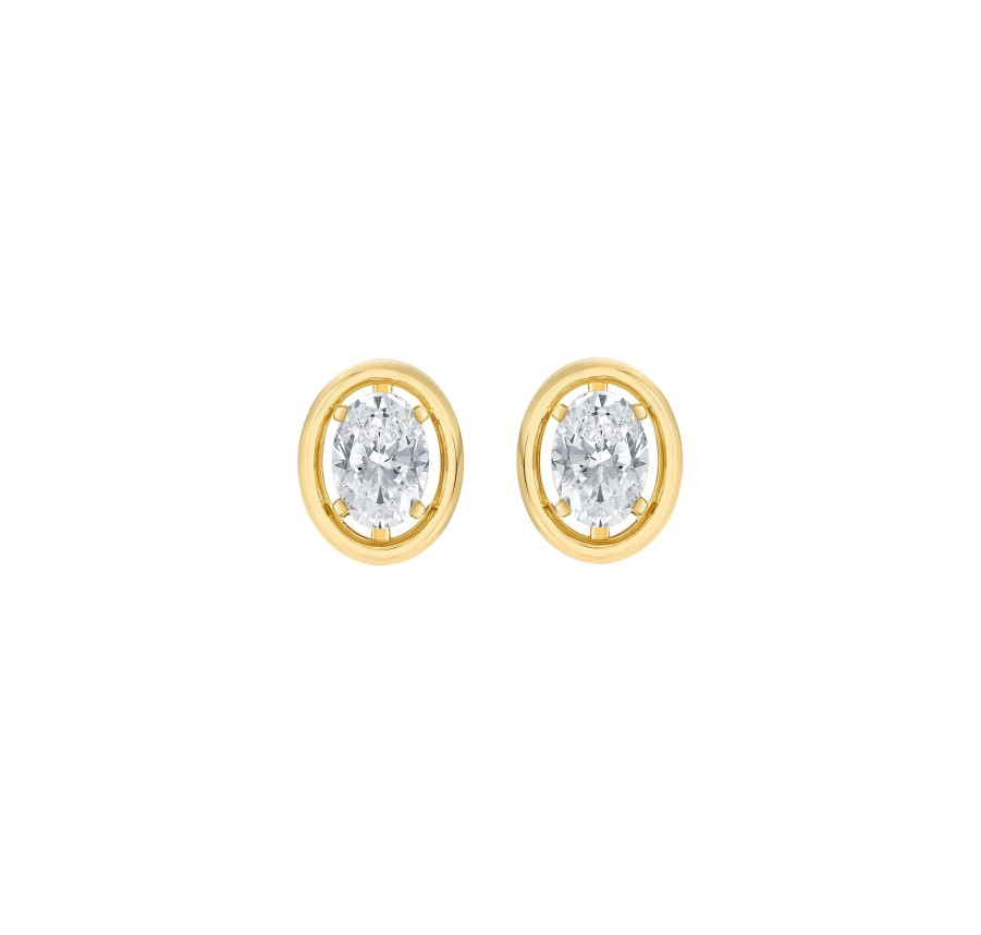 Earrings Smiling Rocks | Lab Grown 1.20Ctw Solitaire Oval Frame Earrings E-03738Wht Yellow Gold