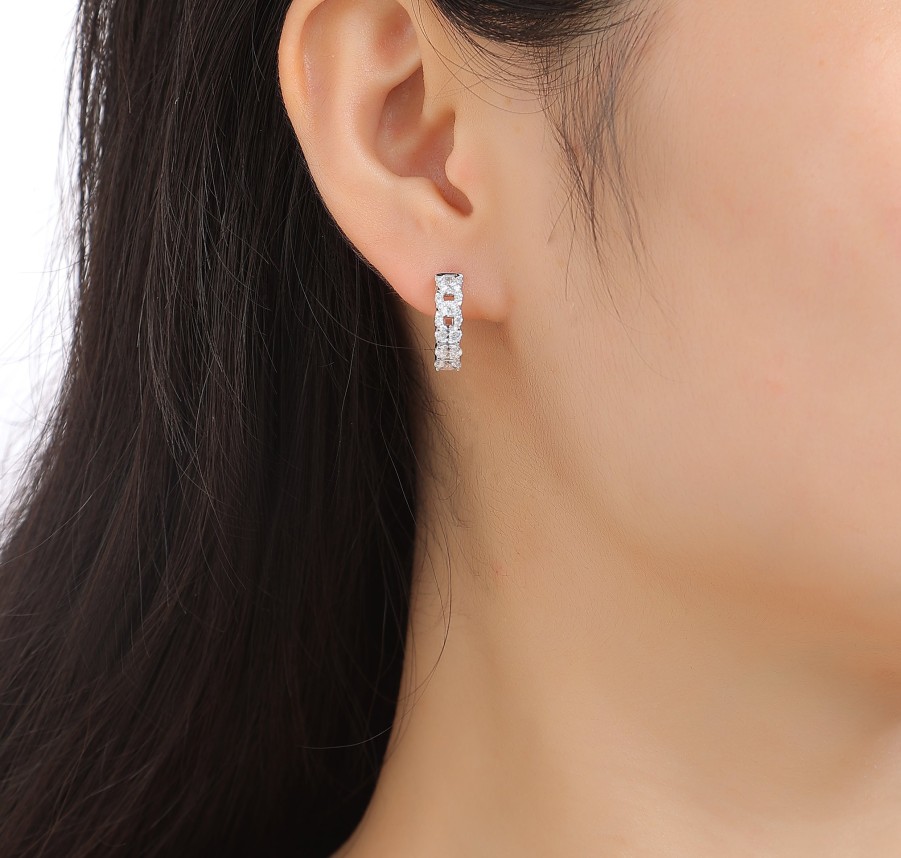 Earrings Smiling Rocks | Lab Grown Diamond 1.00Ctw Huggies Dvaita Earrings E-03698Wht White Gold