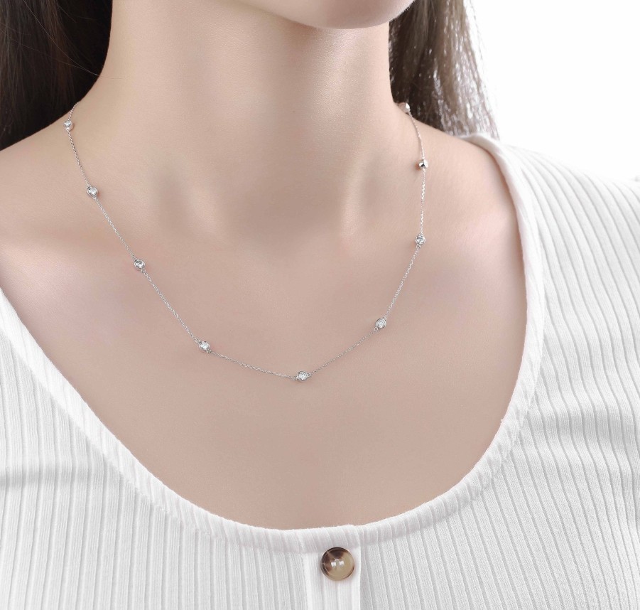 Necklaces Smiling Rocks | Essentials 1.05Ct 11 Rocks Necklace Nl-00175Wht